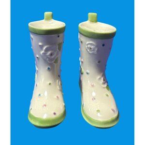 Lenox Ceramic Garden Boots Salt & Pepper Shaker Set 3.5" Pastel Floral Design